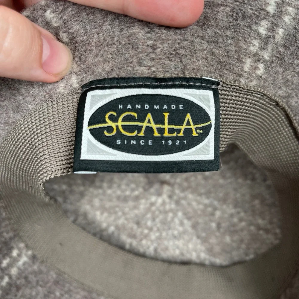 Vintage SCALA 100% Wool Beret Hat Cap Taupe Cream Striped‎ Thick Knit Nuetral